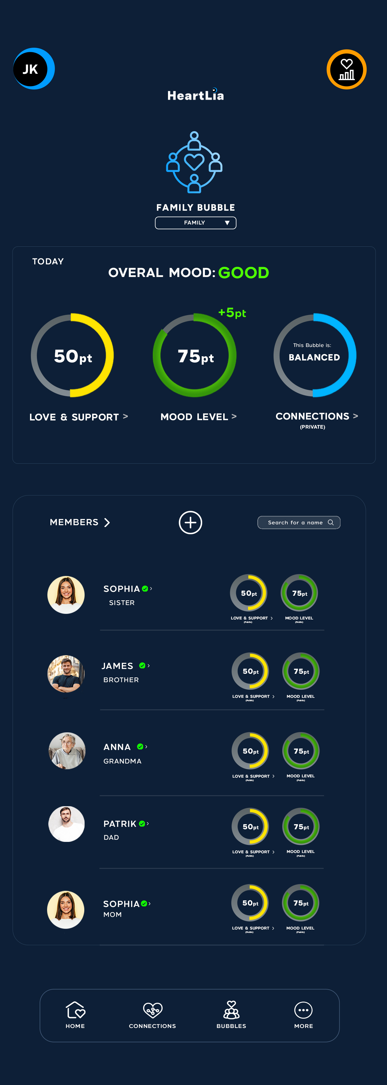 Family bubble dashboard