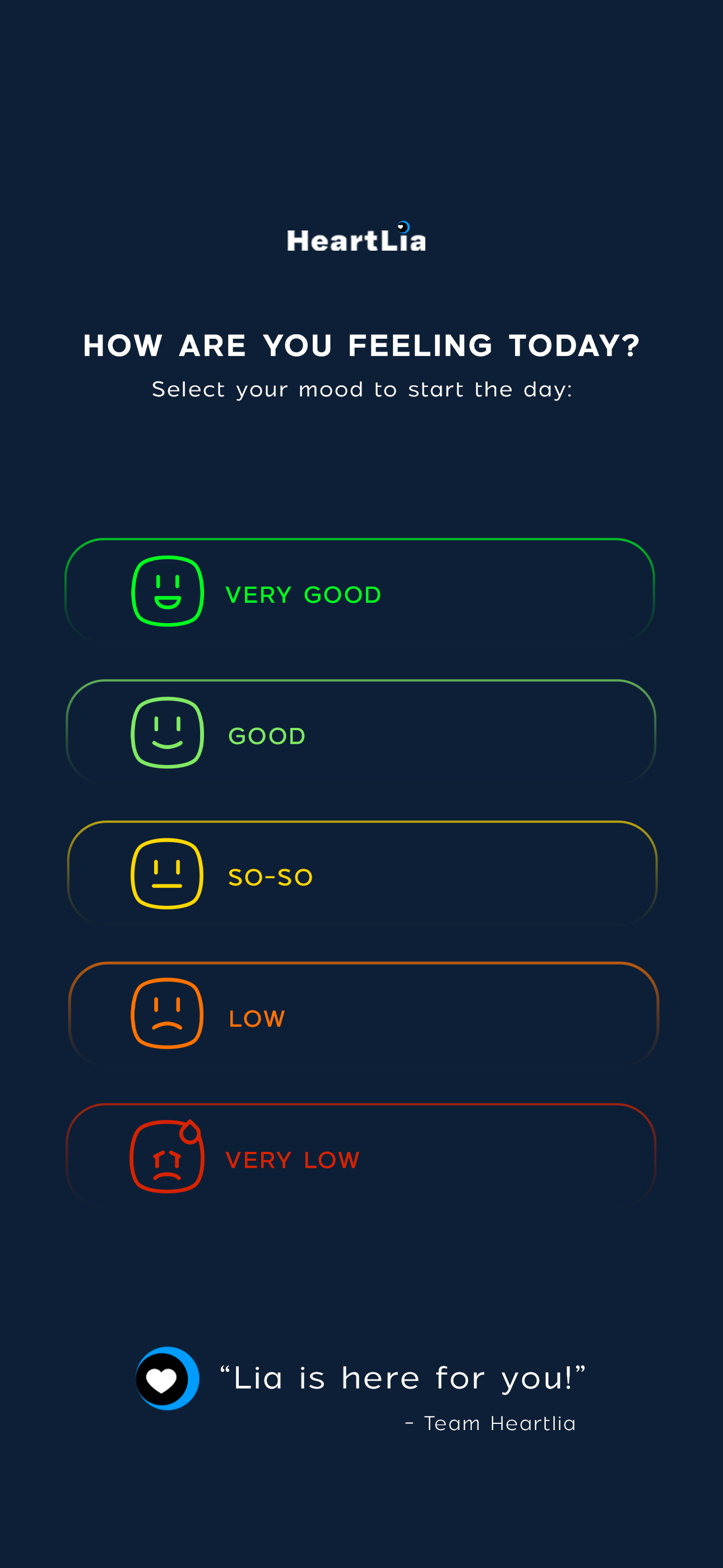 HeartLia mood selection screen
